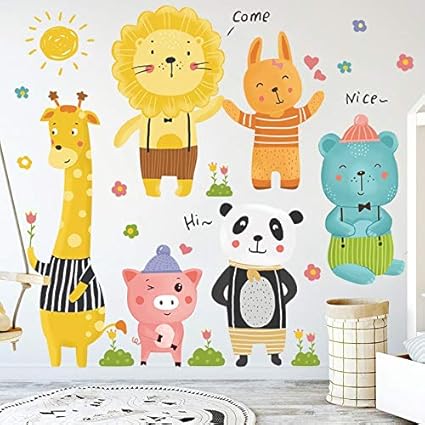 Adesivo Murale Peter Pan Bambini 120 60cm Cartoon Lion Giraffe