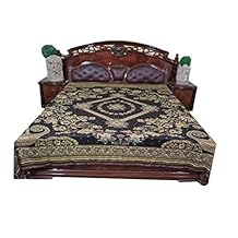Mogul Pashmina Bedding Bedspread Black Ivory Floral Reversible Blanket