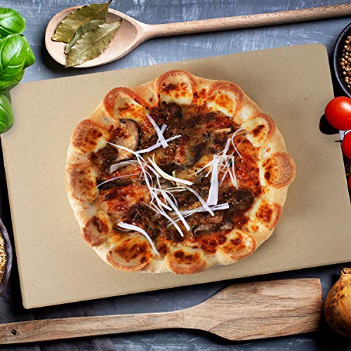 femor Pizza Grilling Stone 15"x12" with Pizza Peel & Recipe- Rectangular Baking Stone for Oven, Grill & BBQ