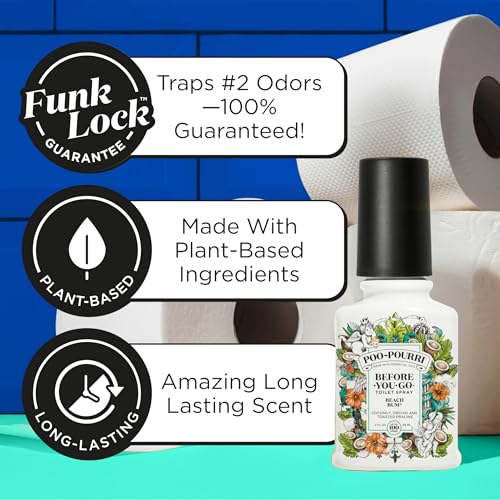 POO-POURRI BEFORE-YOU-GO TOILET SPRAY, BEACH BUM, 2 FL OZ, UP TO 100 USES, BATHROOM ODOR DEODORIZER WITH ESSENTIAL OILS FOR HOME OR WORK, TRAVEL ESSENTIALS, TSA APPROVED SIZE, COCONUT, ORCHID SCENT