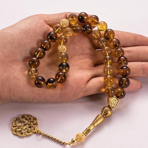 1 pc Amber Tasbih with Certificate, 33 Beads Misbaha for Daily Dhikr and Meditation, Elegant Gift for Men, Husband, Father or Brother, Ramadan, Eid or Birthday Gift with Premium Gift Box