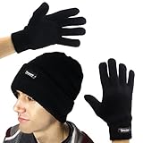 3M Men's Thinsulate 40g Black Beanie Hat & Gloves Fleece Lining For Winter Snow Cold Weather Gear