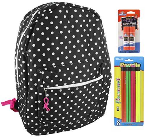 Backpack School Bags for Girls + Free School Supplies for Kids-Black Dots