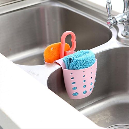 Kitchen Sink Sponge Storage Drainage Sack Saddle-type dual-use Drainage basket Shelves (pink)