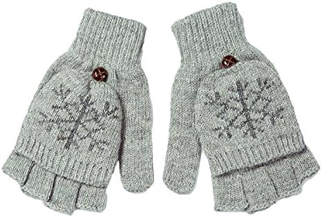 Deacroy Women's Fingerless Gloves Wool Knit Convertible Gloves with Mitten Cover, Grey, One size
