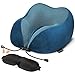 HOMIEE Travel Pillow 100% Pure Memory Foam Neck Pillow, Airplane Travel Kit with Earplugs, 3D Eye Mask, Portable Storage Bag, Comfortable Breathable Cover Machine Washable Pillow Case