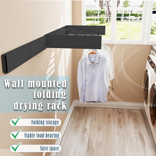 lfetav Wall Mounted Drying Rack,Collapsible Drying Racks for Laundry, Wall Mounted Clothes Rack (Black, 100cm)