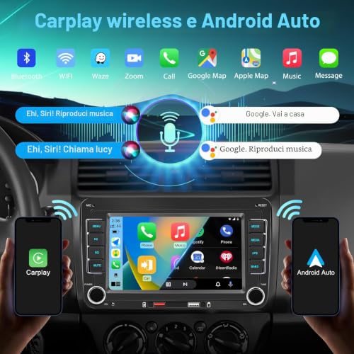 Car Radio for Golf 5 6 Passat Jetta Tiguan Touran Polo Caddy, Car Stereo with Wireless CarPlay and Android Car, 7" IPS Touch Screen, Bluetooth, FM Radio, AM RDS Radio, Mirror Link and Canbus