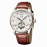 2017 KINYUED Tourbillon Automatic Men Classic Rose Gold Leather Mechanical Wrist Watches Reloj Hombre