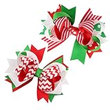 BESTOYARD 2PCS Christmas Hair Bows Grosgrain Ribbon Bowknot Hair Clip for Children Baby Girls Holiday Hair Accessories