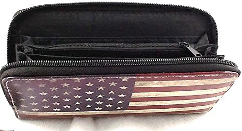 Vintage American Flag Print Zip Around Wallet Clutch Purse