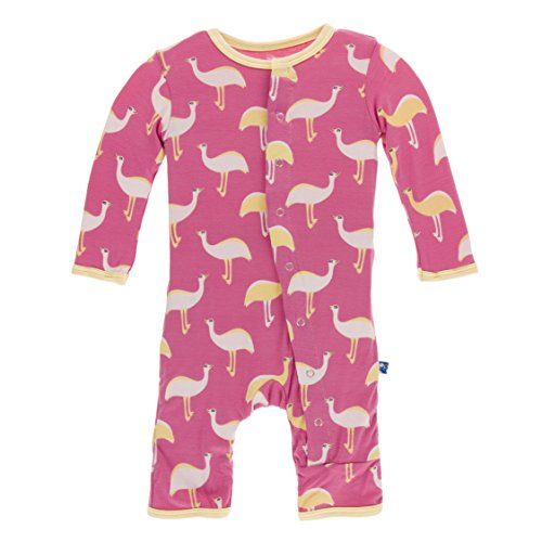 KicKee Pants Print Coverall with Snaps in Flamingo Emu, 6-9M