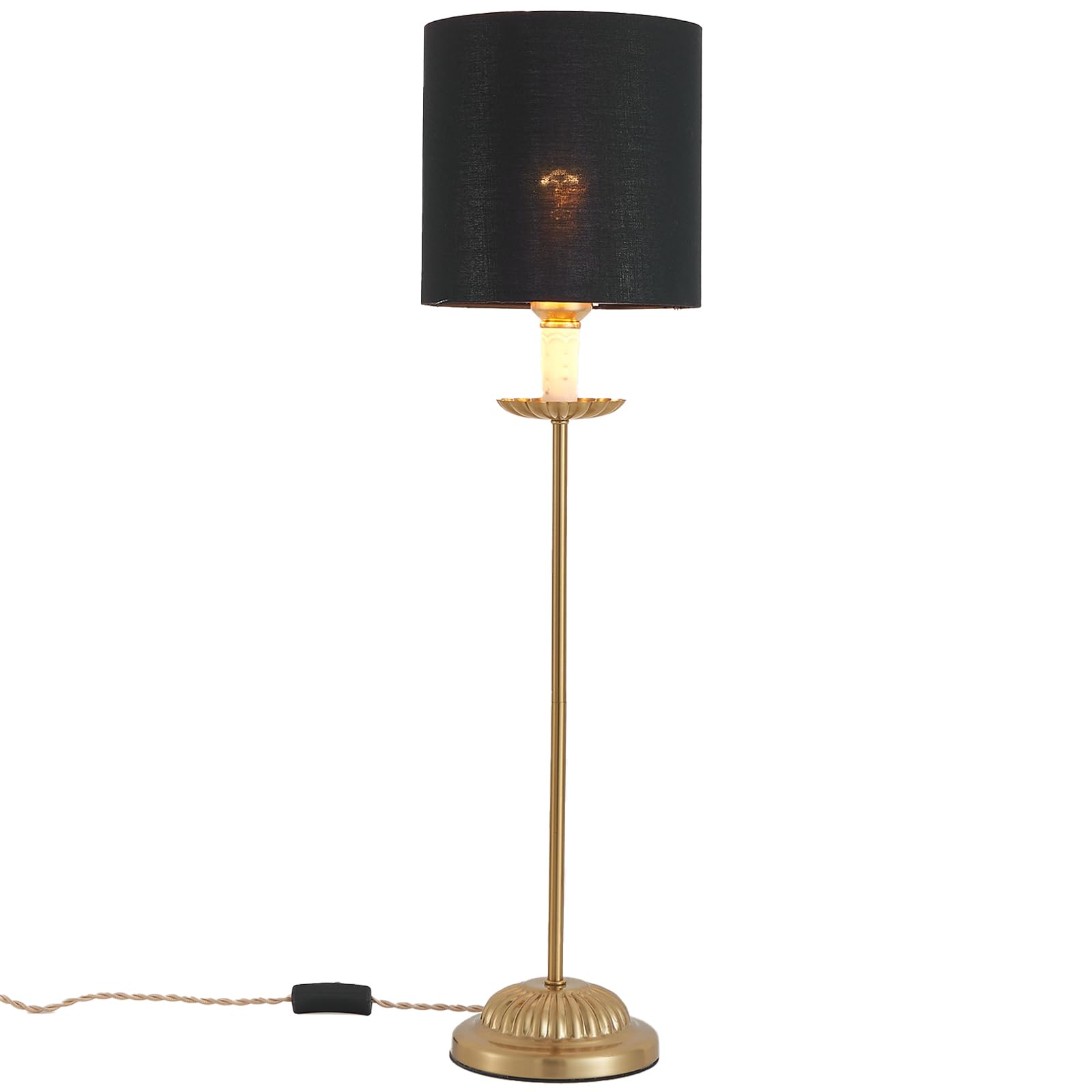 Photo 1 of Bedside Table Lamp for Bedroom, Mid-Century Modern Plug in Black Fabric Shade & Gold-Tone Iron Base Desk Lamp, Plug & Play Nightstand Lamp with Switch Power Cord for Living Room,Office ?Bulb Included?