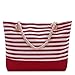 Vera Beach Tote Shoulder Bag Canvas Rope (Red & White Stripe)