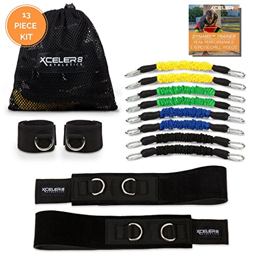 DYNAMX TRAINER: 11 Piece Speed & Agility Resistance Bands Training Set | Training Videos | Build Muscle Strength/Endurance, Acceleration, Top-End Speed, Explosiveness, Mobility for Athletic Sports