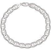 Savlano 925 Sterling Silver Italian Solid Mariner Link Chain Bracelet for Men & Women - Made in Italy Comes With a Gift Box