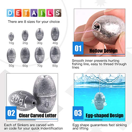 Glarks Gewichte für Eier zum Angeln von Oliven, Barsch, hohles Ei, Kugelgewicht, Set – Bild 5