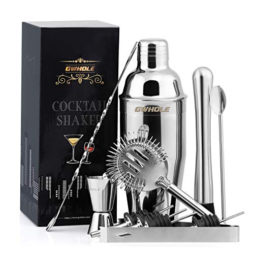 GWHOLE Cocktail-Martini-Shaker-Set, 11 Stück, Edelstahl, mit integriertem Sieb und Messbecher – Bild 4