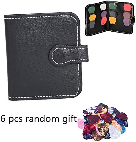 Guitar Pick Holder PU Leather Wallet Plectrum Case Cover Carrying Bag for Guitar Player Black-with 6 pcs Random Guitar Pick