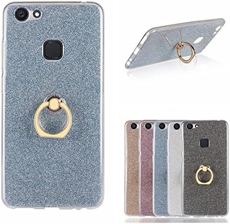 Vivo V7 Plus Case, SHANGRUN 2 in 1 Glitter Bling Prints Flexible Soft TPU Protective Case Cover with Ring Holder Kickstand for Vivo V7 Plus Blue