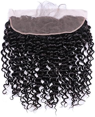Brazilian Deep Wave Frontal Closure 13x4 Ear To Ear Lace Frontal Closure With Baby Hair Brazilian Deep Curly Frontal Virgin Human Hair (14inch)