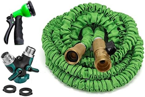 Best Flexible 50 Feet Expandable Hose/Garden Hose with Brass Connectors,Heavy Duty Fabric,Double Latex Core(Includes 8 Function Spray Gun and 2-Way Splitter)