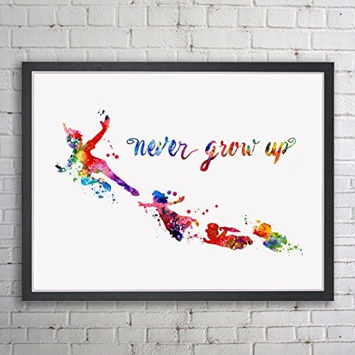Never Grow Up Watercolor Art Print Peter Pan Wall Picture Nursery Fly with Me Art Living Room Home Decor No Frame Z122