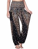 NORMOV Boho Harem Pants for Women Bohemian Yoga Loose Peacock Feather High Waisted Active Pants
