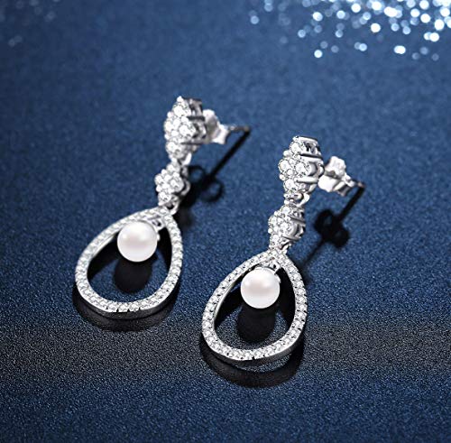 J.Vénus Vintage Pearl Drop 925 Sterling Silver Earrings Pierced Style Jewelry for Women Girls Gift, Wedding Dangle Earrings