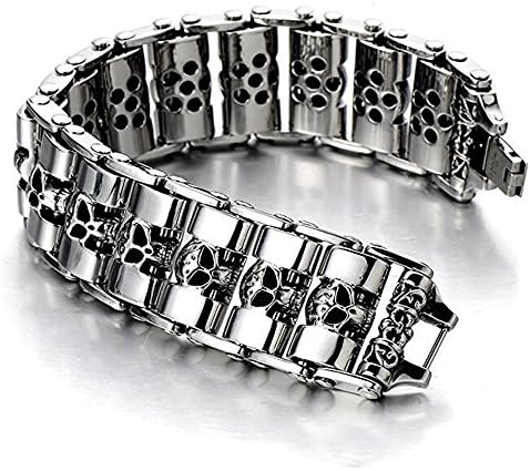 24mm Heavy Mens Stainless Steel Bicycle Biker Motorcycle Chain Skull Bracelet Silver Black Tone Polished