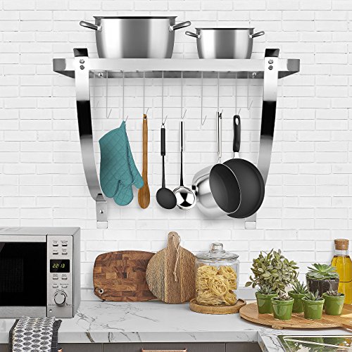 Sorbus Kitchen Wall Pot Rack with Hooks — Decorative Wall Mounted Storage Rack — MultiPurpose