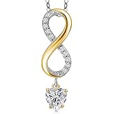 Gem Stone King 925 Silver and 10K Yellow Gold Lab Grown Diamond Pendant Necklace for Women | 0.96 Cttw | Gemstone April Birthstone | Heart Shape 5MM | With 18 Inch Silver Chain
