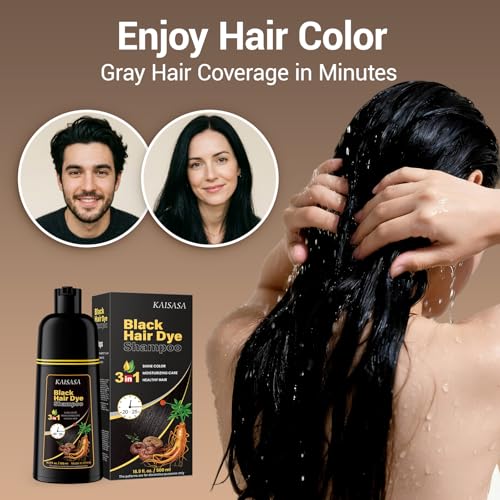IIIMEIDU Hair Dye Shampoo for Gray Hair Coverage, 3 in 1 Natural Black Dye for Women Men, 500ml