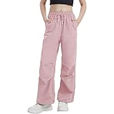 Hvididan Girls Parachute Cargo Pants Drawstring Waterproof Causal Hiking Pants for Girls Pockets Lightweight Running Joggers