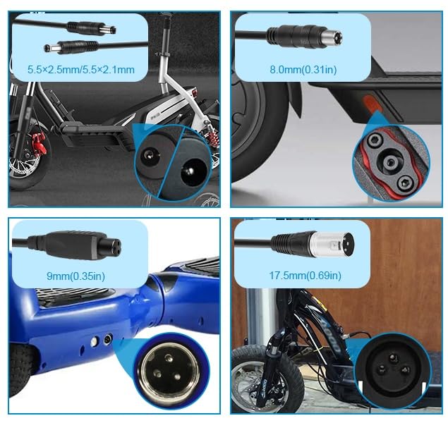 LabTEC Electric Bike Charger 42 V 2 A for 36 V 2 A 10S Li-on Battery Charger Scooter, Electric Bike Adapter Hoverboard Scooter Ninebot Xiaomi 365 4 in 1 Universal Connectors