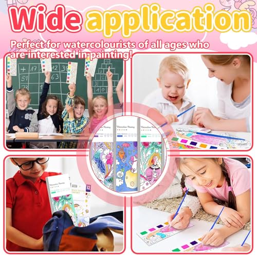 Watercolor Painting Book, 5 Pcs Paint with Water Colouring Books, Pocket Watercolor Painting Book for Artist, Beginning, Students,(5 Book)