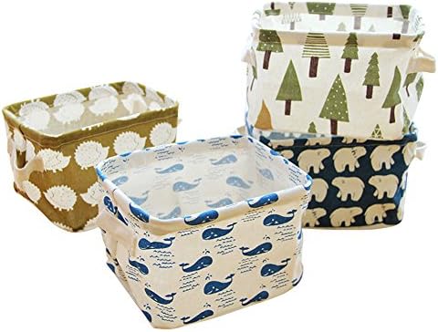 Zigzag Park Storage Bin Basket Box Organizer with Handles Collapsible Canvas for Nursery Baby Toys Makeup Jewelry Socks Office (Animal 4 pack (1 hedgehog + 1 whale + 1 polar bear + 1 forest))