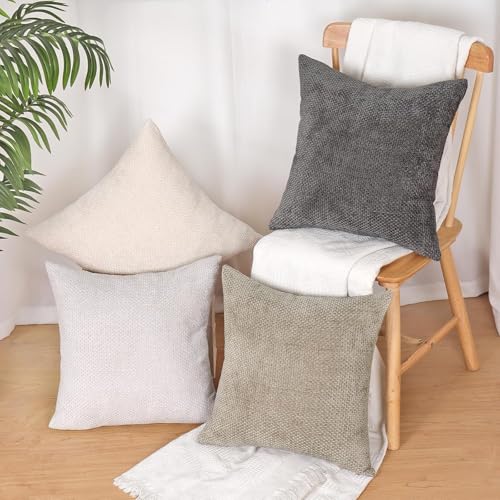 AKASENKO 4 Fundas para Cojines de Sala, Suave Lino Decorativo, Funda de Cojín Cuadrada Bohemia para sofá, Cama, casa, Coche, decoración Interior, 18 x 18 Pulgadas (4, Neutro)