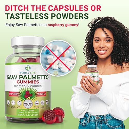 Vegan Saw Palmetto for Women & Men - Potent Saw Palmetto Extract, Prostate Supplements for Men, DHT Blocker for Womens Hair Growth, Hormonal Balance Gummies, PCOS Hair Loss, DHT Blocker, Gluten-Free
