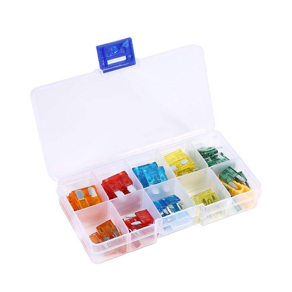 50Pcs Car Blade Assortment Kit,5A 10A 15A 20A 30A Standard & Mini Blade with Clip