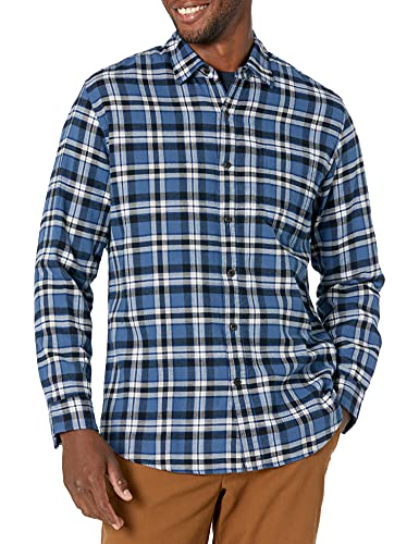 Amazon Essentials Men's Regular-Fit Long-Sleeve Plaid Flannel Shirt Shirt, -Blu…