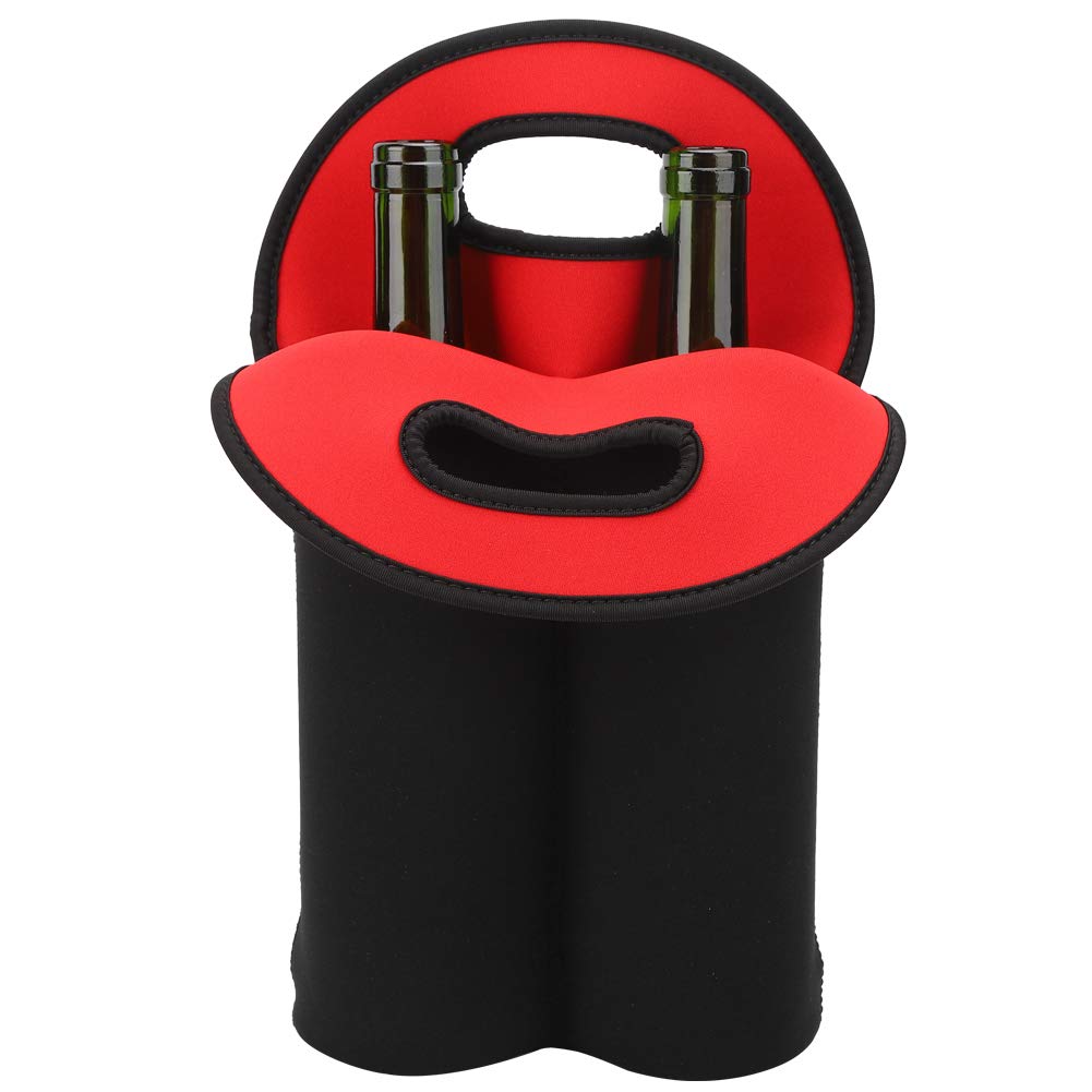 Topyond Wine Tote Carrier Bag, Handheld Neoprene Wine Bottle Bag, Insulated Carrier for 2 Bottles 750ml, Waterproof Wine Cooler Bag with Non-Slip Bottom for Picnics and Parties