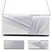 Jubileens Womens Elegant Pleated Satin Crystal Fashion Clutch Evening Bag Purse (Silver)