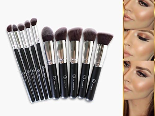 ZCollection Makeup Brush Set -Professional Kabuki Powder Blush Concealer Kit - Premium Synthetic Bristles-10 Piece Collection With Eye and Face Brushes - Perfect For Liquid, Cream or Minerals Products