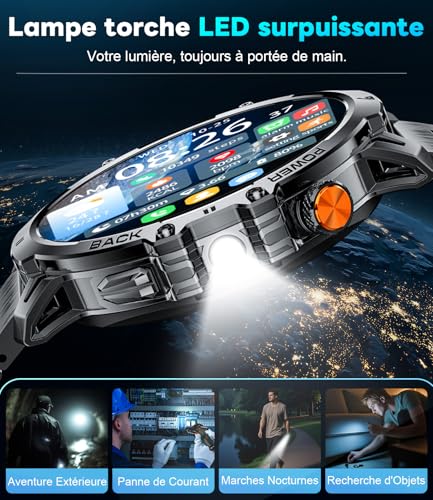Men's Smart Watch with 1000 mAh, 1.85 Inch Smartwatch with Bluetooth Call, 100+ Sports Modes/LED Lamp, IP68 Waterproof, Heart Rate Sleep Monitor for iOS Android 2 Black Bracelet