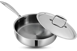 Vinod Platinum Tri-ply Clad Stainless Steel Deep Frying Pan with Lid - 2.7 Qt, 24 cm | for Curry/Stir-Fry/Deep-Fry/Sauté/Roas