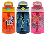 Contigo AUTOSPOUT Kids, 3 Pack - Straw Gizmo Flip, 14oz - Leak and Spill Proof Bottles, Ideal Kids Water Bottle for Home or Travel - Easy-Clean, Dishwasher Safe - Press Button For Pop Up Straw