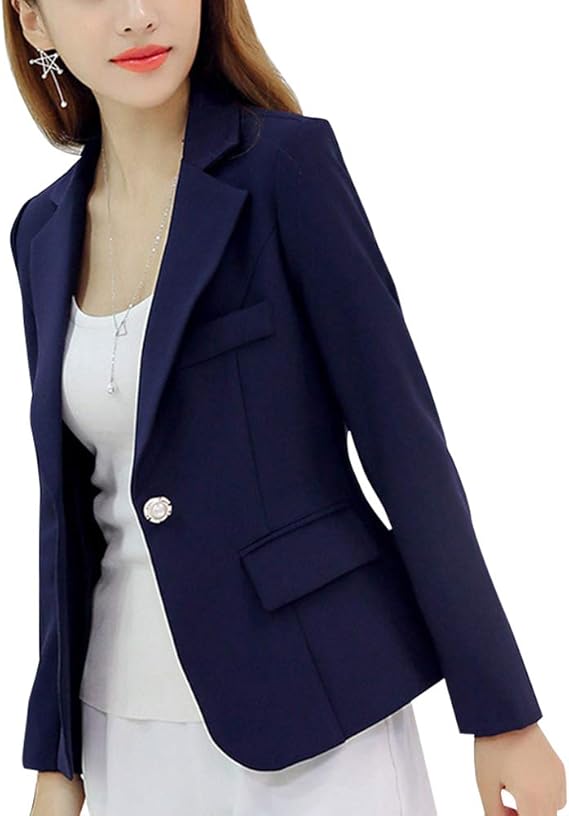 GUOCU Womens Button Tailored Crop Blazer Jacket Suit Lapel Long Sleeve