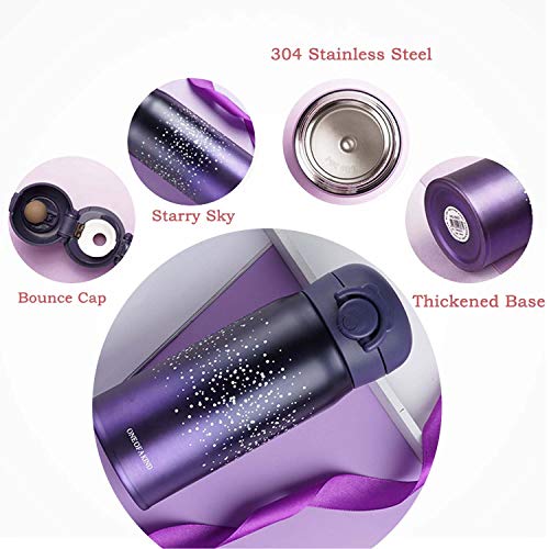 EsOfficce Water Bottle Thermoses,Stainless Steel Vacuum Insulated Keep Hot Cold Thermal Flask,Leak Proof BPA Free Thermal Cups for Kids Adult Office School Indoor Outdoor,12oz,Starry Gradient Purple - Thumbnail 4