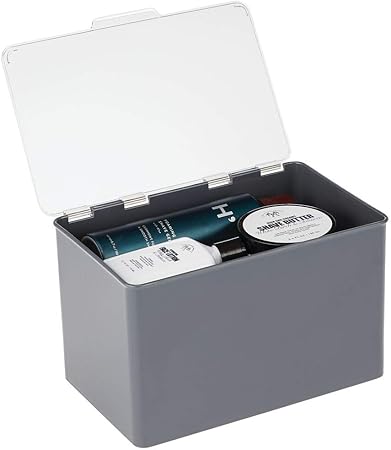 mDesign Caja con tapa para la cocina, la despensa o el despacho – Cajones de plástico sin